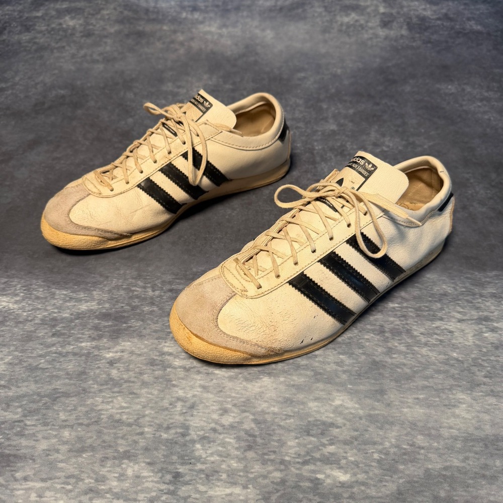 Vintage Adidas Gym Made in France White Black Leather Sneakers Mens 8 EU 42